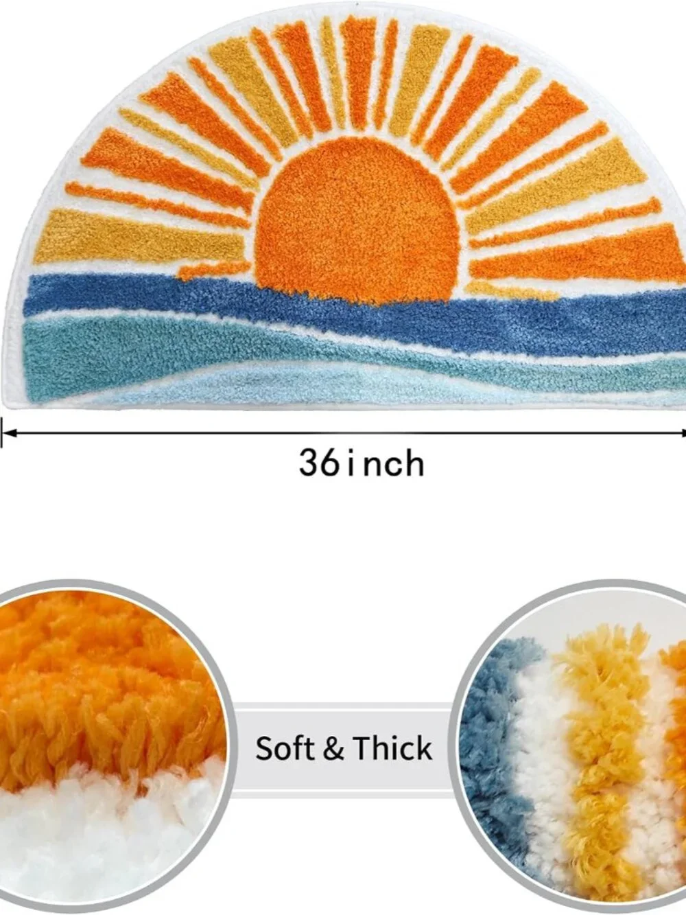 Boho Sun Bath Rug, Half Circle Bath Mat, Soft Plush Fluffy Absorbent Quick Dry S